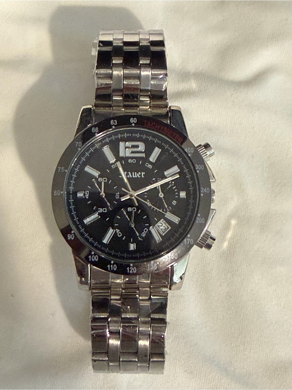 Men's Stainless Steel Chronograph Watch - Black Dial